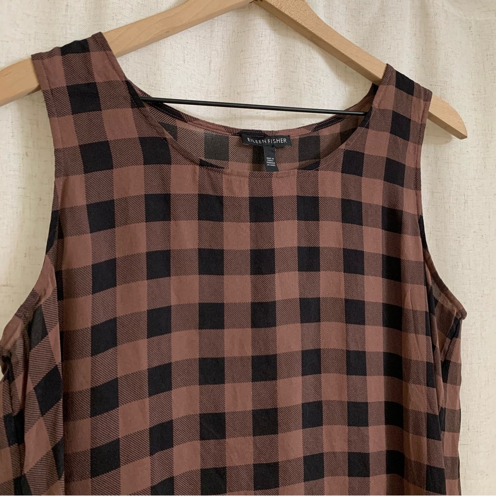 Eileen Fisher 100% Silk Buffalo Check Gingham Print Tunic Dress Large - Picture 3 of 6